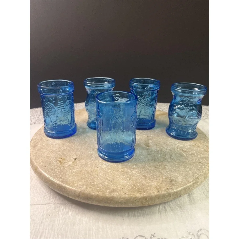 1976 Set Of 5 Bicentennial Wheaton 3.5 Ounce Juice Glasses